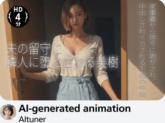 【4分】夫の留守に隣人に堕とされる美樹 ―― 家事着から徐々に剥がされ、中出しされイカされる不倫の午後/AItuner  エロ画像780891